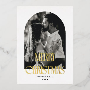 Tarjeta Festiva Con Relieve Metalizado Feliz Navidad Arco moderno