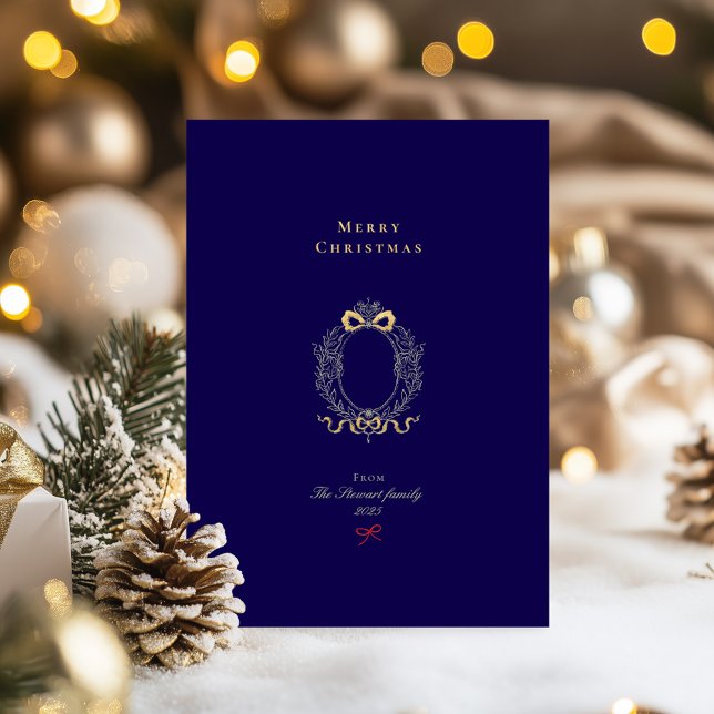 Tarjeta Festiva Con Relieve Metalizado Feliz navidad azul y oro (Merry Christmas Navy Blue & Gold Foil Holiday Card)