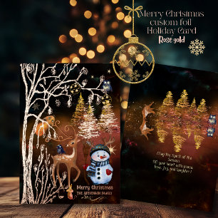 Tarjeta Festiva Con Relieve Metalizado Feliz Navidad Bosque Encantado en Woodland