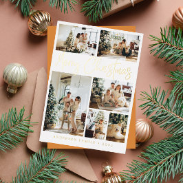 Tarjeta Festiva Con Relieve Metalizado Feliz Navidad Caligrafía Foto Oro