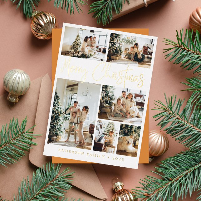 Tarjeta Festiva Con Relieve Metalizado Feliz Navidad Caligrafía Foto Oro (Subido por el creador)