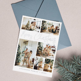 Tarjeta Festiva Con Relieve Metalizado Feliz Navidad Caligrafía Foto Plata