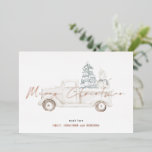 Tarjeta Festiva Con Relieve Metalizado Feliz Navidad, Camión de Snowman superpuesto real<br><div class="desc">Feliz Navidad. Camión de muñeco de nieve. La elegancia del Relieve metalizado real para Feliz Navidad en oro, oro o oro rosa en un elegante guión, con un muñeco de nieve y árbol de Navidad en un camión blanco tintado en el fondo. Fácilmente personaliza con tus nombres, también en Relieve...</div>