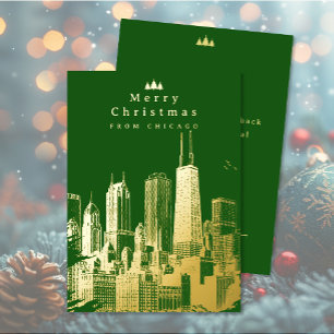 Tarjeta Festiva Con Relieve Metalizado Feliz Navidad Chicago Green Relieve metalizado Hol
