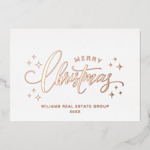 Tarjeta Festiva Con Relieve Metalizado Feliz Navidad Corporativa de Saludo Rosa Gold