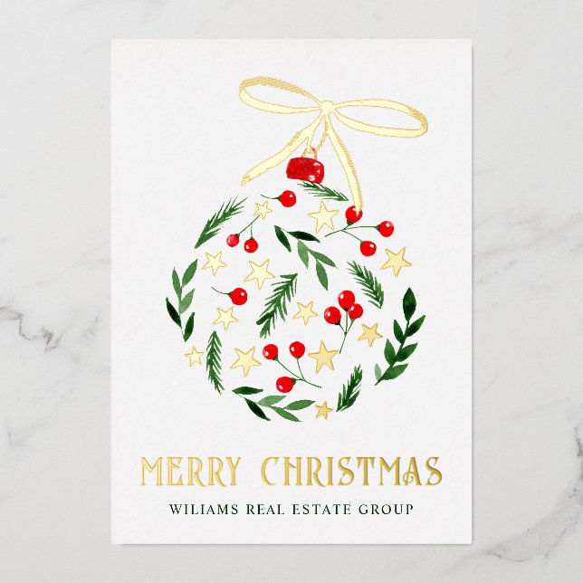 Tarjeta Festiva Con Relieve Metalizado Feliz Navidad Corporativa Greeuse Gold (Anverso)