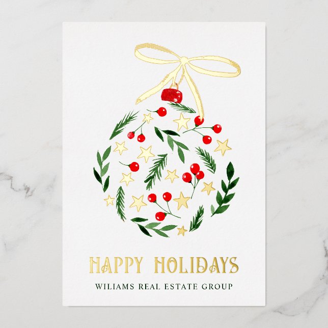 Tarjeta Festiva Con Relieve Metalizado Feliz Navidad Corporativa Greeuse Gold (Anverso)