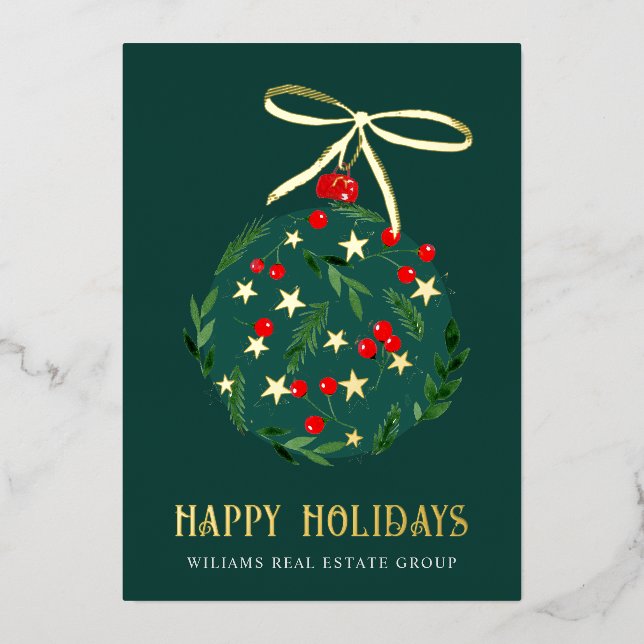 Tarjeta Festiva Con Relieve Metalizado Feliz Navidad Corporativa Greeuse Gold (Anverso)