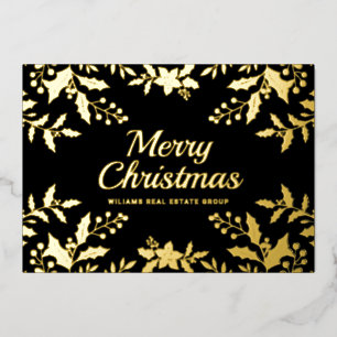 Tarjeta Festiva Con Relieve Metalizado Feliz Navidad Corporativa Greeuse Gold