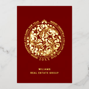 Tarjeta Festiva Con Relieve Metalizado Feliz Navidad Corporativa Greeuse Gold