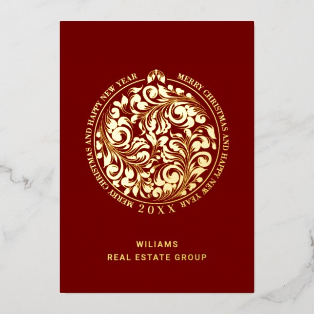 Tarjeta Festiva Con Relieve Metalizado Feliz Navidad Corporativa Greeuse Gold (Anverso)