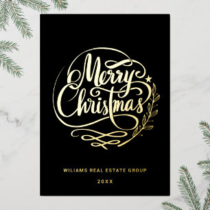 Tarjeta Festiva Con Relieve Metalizado Feliz Navidad Corporativa Greeuse Gold