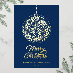 Tarjeta Festiva Con Relieve Metalizado Feliz Navidad Corporativa Greeuse Gold