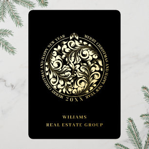 Tarjeta Festiva Con Relieve Metalizado Feliz Navidad Corporativa Greeuse Gold