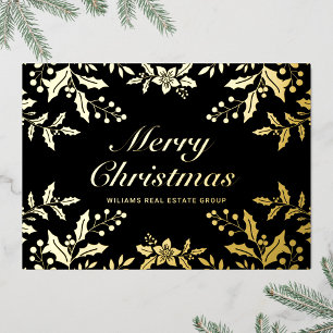 Tarjeta Festiva Con Relieve Metalizado Feliz Navidad Corporativa Greeuse Gold