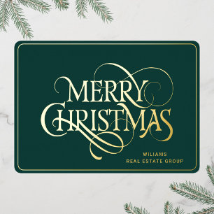 Tarjeta Festiva Con Relieve Metalizado Feliz Navidad Corporativa Greeuse Gold