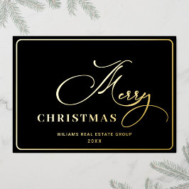 Tarjeta Festiva Con Relieve Metalizado Feliz Navidad Corporativa Greeuse Gold