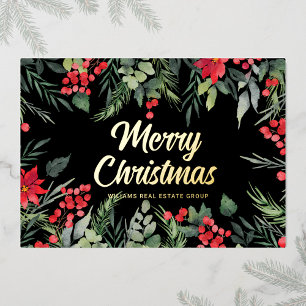 Tarjeta Festiva Con Relieve Metalizado Feliz Navidad Corporativa Greeuse Gold