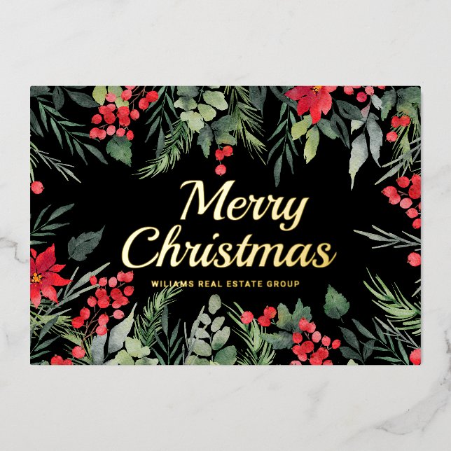 Tarjeta Festiva Con Relieve Metalizado Feliz Navidad Corporativa Greeuse Gold (Anverso)
