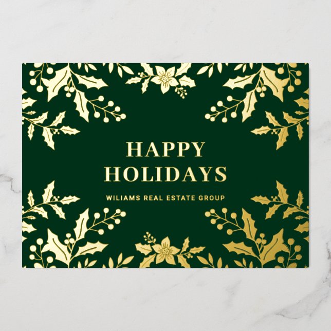 Tarjeta Festiva Con Relieve Metalizado Feliz Navidad Corporativa Greeuse Gold (Anverso)