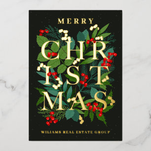 Tarjeta Festiva Con Relieve Metalizado Feliz Navidad Corporativa Greeuse Gold