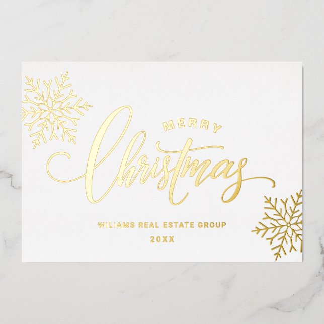 Tarjeta Festiva Con Relieve Metalizado Feliz Navidad Corporativa Greeuse Gold (Anverso)