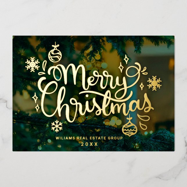 Tarjeta Festiva Con Relieve Metalizado Feliz Navidad Corporativa Greeuse Gold (Anverso)