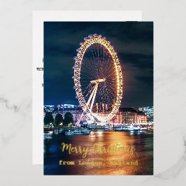 Tarjeta Festiva Con Relieve Metalizado Feliz Navidad desde Londres, Inglaterra