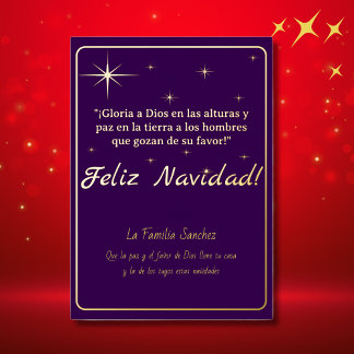 Tarjeta Festiva Con Relieve Metalizado Feliz Navidad Dorado y Púrpura Lucas 2:14 Verso