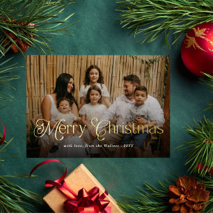 Tarjeta Festiva Con Relieve Metalizado Feliz Navidad Elegante Foto Retro Tartán Cuadros