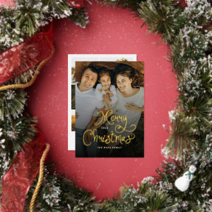 Tarjeta Festiva Con Relieve Metalizado Feliz Navidad Escritura Caprichosa Familia 7 Fotos