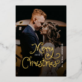 Tarjeta Festiva Con Relieve Metalizado Feliz Navidad Escritura Caprichosa Foto Personaliz