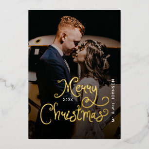 Tarjeta Festiva Con Relieve Metalizado Feliz Navidad Escritura Caprichosa Foto Personaliz