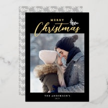 Feliz Navidad, escritura moderna. Foto de oro negr