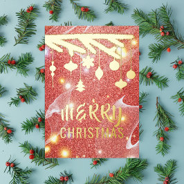 Tarjeta Festiva Con Relieve Metalizado Feliz Navidad Estacional Festional Purpurina Rojo 