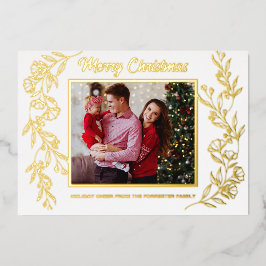 Tarjeta Festiva Con Relieve Metalizado Feliz Navidad familia 3 Foto arte de hoja