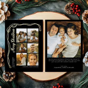 Tarjeta Festiva Con Relieve Metalizado Feliz Navidad Familia con 7 Fotos en Lazo