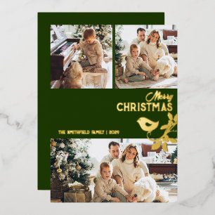 Tarjeta Festiva Con Relieve Metalizado Feliz Navidad Familia Multi-Photo Gold