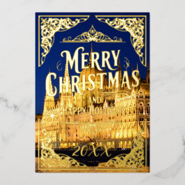 Tarjeta Festiva Con Relieve Metalizado Feliz Navidad Felices Fiestas Año Budapest Oro