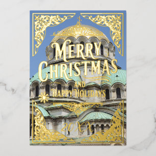 Tarjeta Festiva Con Relieve Metalizado Feliz Navidad Felices Fiestas Año Bulgaria Oro