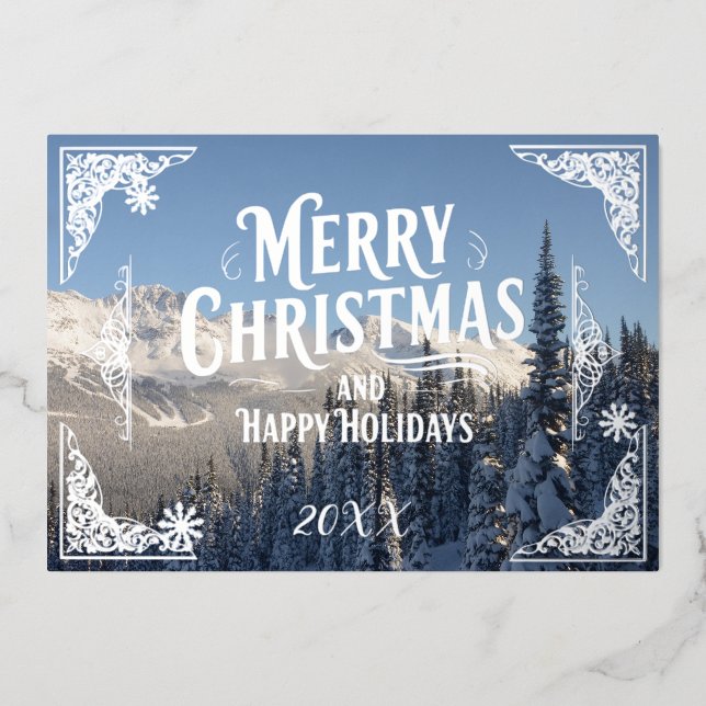 Tarjeta Festiva Con Relieve Metalizado Feliz Navidad Felices Fiestas Nochebuena SnowSilve (Anverso)