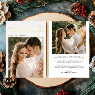 Tarjeta Festiva Con Relieve Metalizado Feliz Navidad Feliz Año Nuevo 2 Fotos Recién Casad