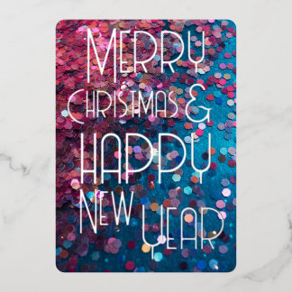 Tarjeta Festiva Con Relieve Metalizado Feliz Navidad Feliz Año Nuevo Brillante Azul Rosa