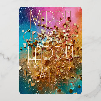Tarjeta Festiva Con Relieve Metalizado Feliz Navidad Feliz Año Nuevo Brillante Colorido