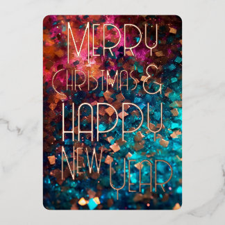 Tarjeta Festiva Con Relieve Metalizado Feliz Navidad Feliz Año Nuevo Confeti Vibrante