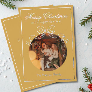 Tarjeta Festiva Con Relieve Metalizado Feliz Navidad Feliz Año Nuevo Coquette Bow Foto