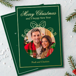 Tarjeta Festiva Con Relieve Metalizado Feliz Navidad Feliz Año Nuevo Coquette Bow Foto