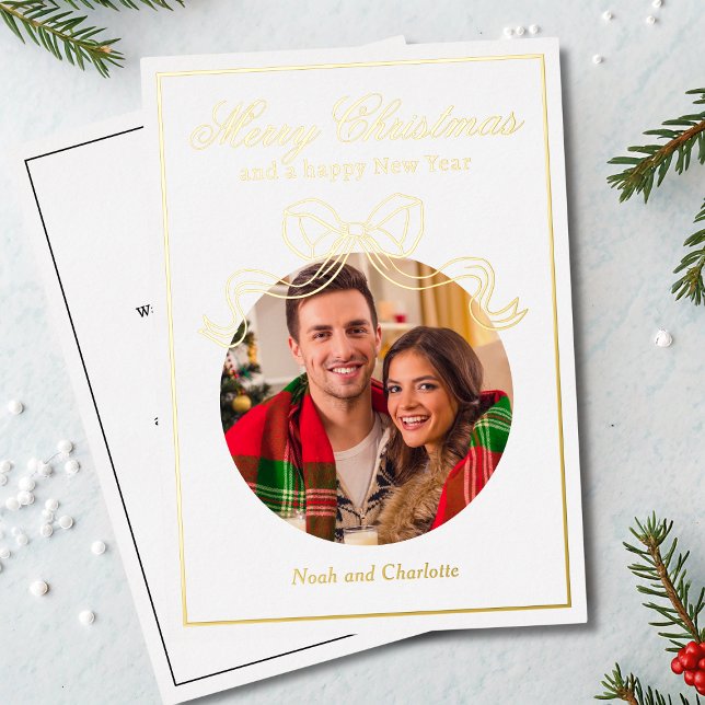 Tarjeta Festiva Con Relieve Metalizado Feliz Navidad Feliz Año Nuevo Coquette Bow Foto (Subido por el creador)