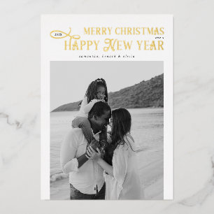 Tarjeta Festiva Con Relieve Metalizado Feliz Navidad Feliz Año Nuevo Familia 4 Fotos