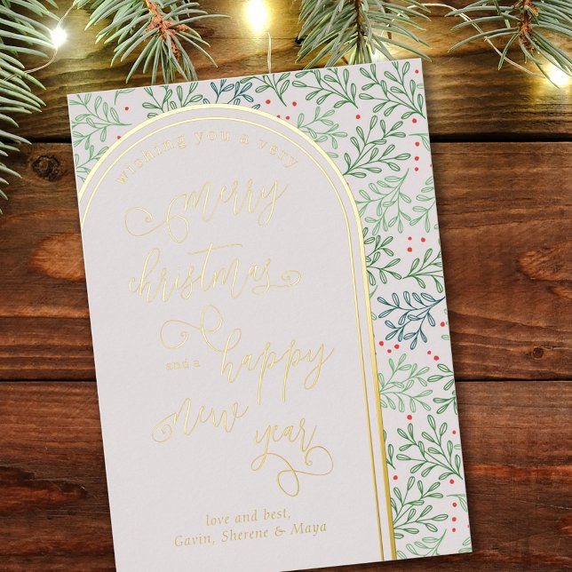 Tarjeta Festiva Con Relieve Metalizado Feliz Navidad Feliz Año Nuevo Foliage (Subido por el creador)